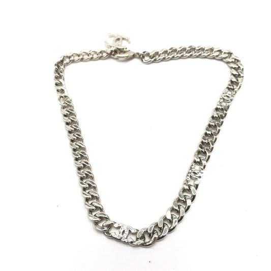 Silver Tone Curb Chain Link Necklace