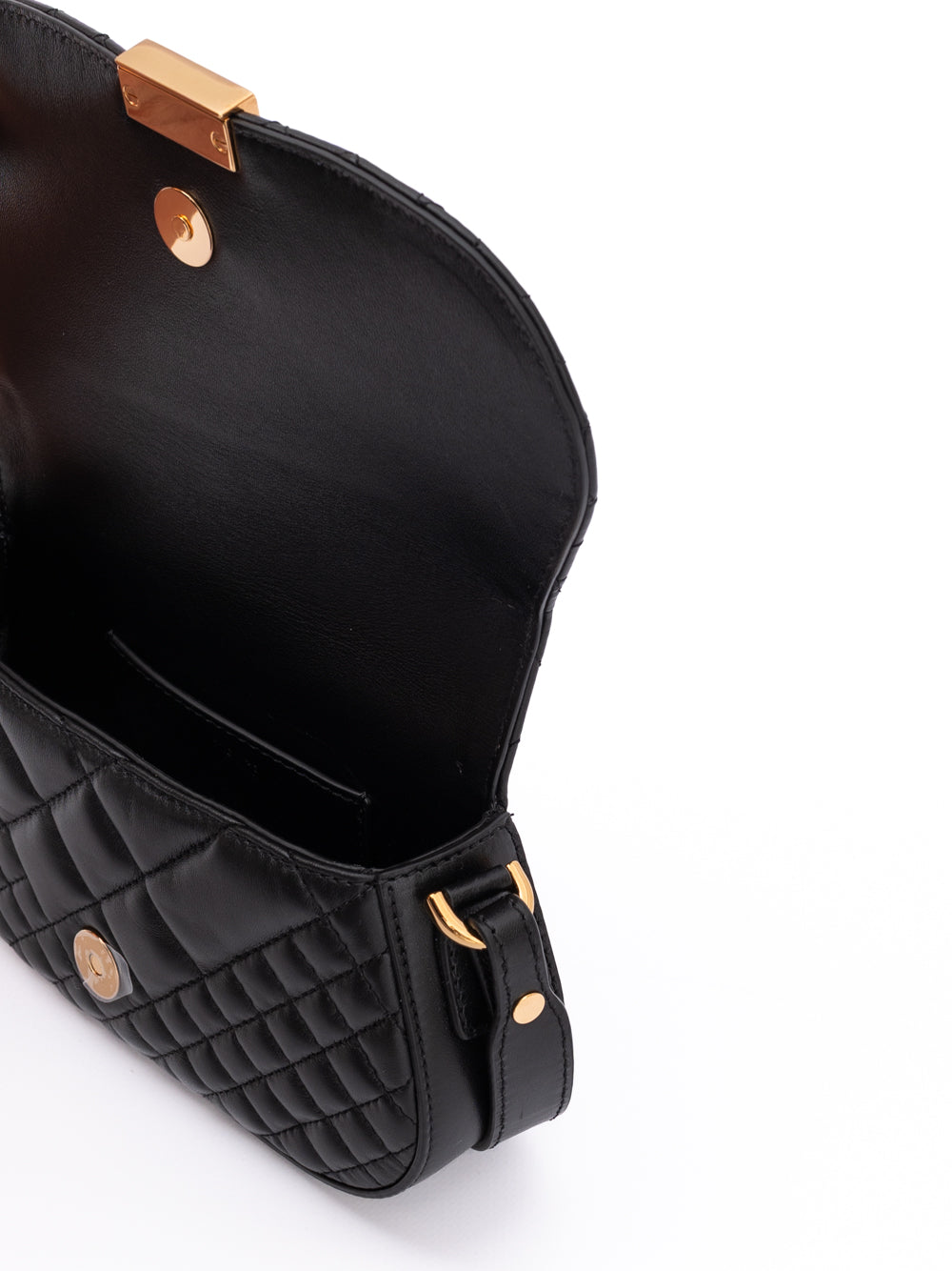Black Leather Quilted Shoulder Strap Bag