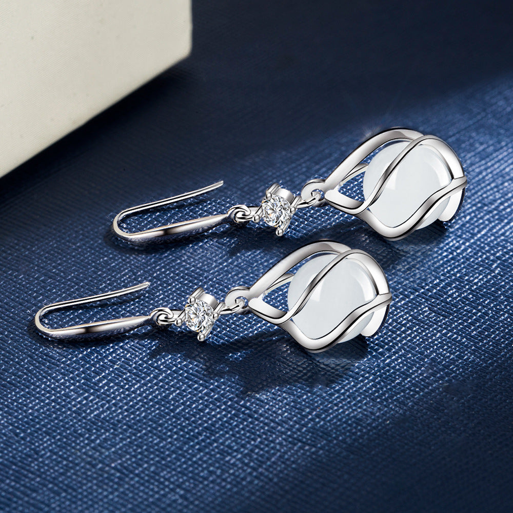 Opal Stone Hollow Sterling Silver Tassel Earrings