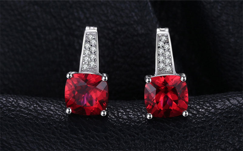 Lab Grown Emerald, Ruby s925 Ring, Pendant and Hoop Earrings Set