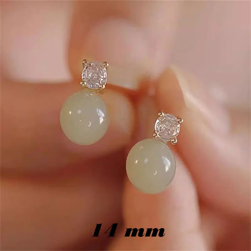 Natural Hotan Jade Stud Earrings 8-14mm S925 Sterling Silver