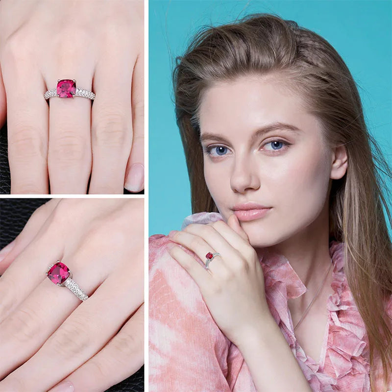 Lab Grown Emerald, Ruby s925 Ring, Pendant and Hoop Earrings Set
