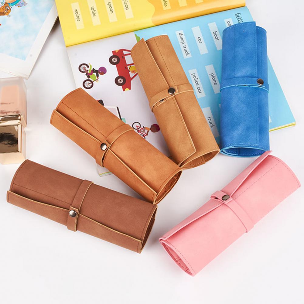 Leather Snap Button Roll-Up Watch Strap Storage Pouch