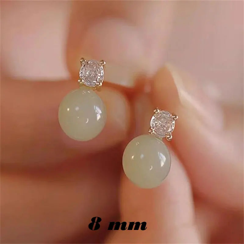 Natural Hotan Jade Stud Earrings 8-14mm S925 Sterling Silver