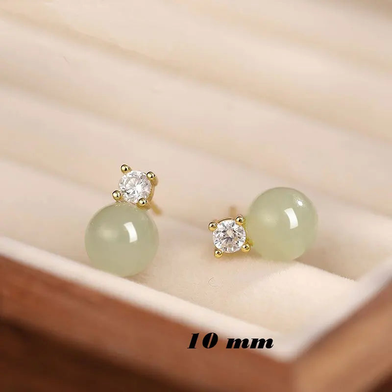 Natural Hotan Jade Stud Earrings 8-14mm S925 Sterling Silver