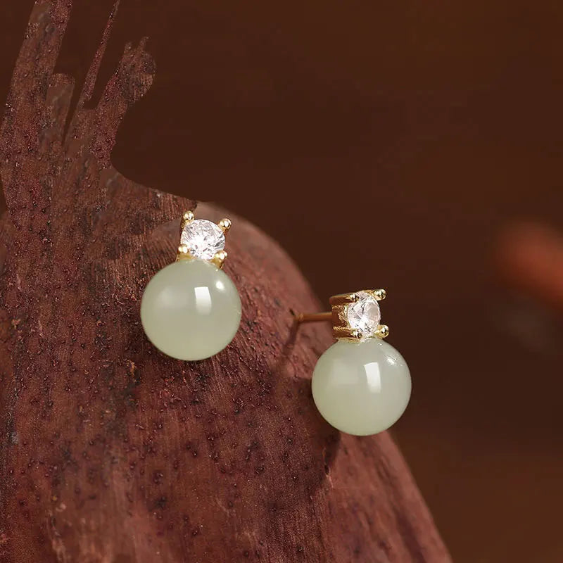 Natural Hotan Jade Stud Earrings 8-14mm S925 Sterling Silver