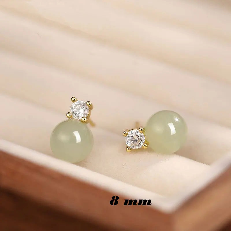 Natural Hotan Jade Stud Earrings 8-14mm S925 Sterling Silver