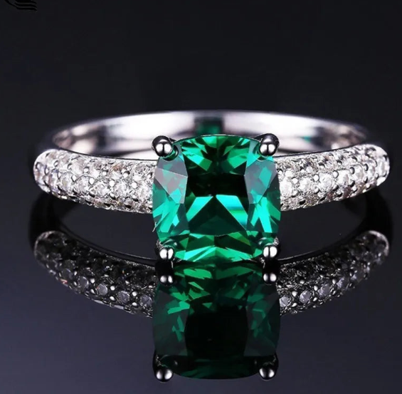 Simulated Green Emerald Ring, Pendant and Hoop Earrings Set