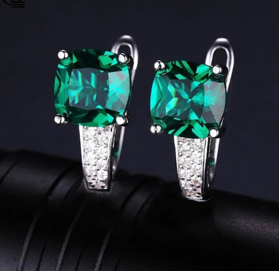 Simulated Green Emerald Ring, Pendant and Hoop Earrings Set