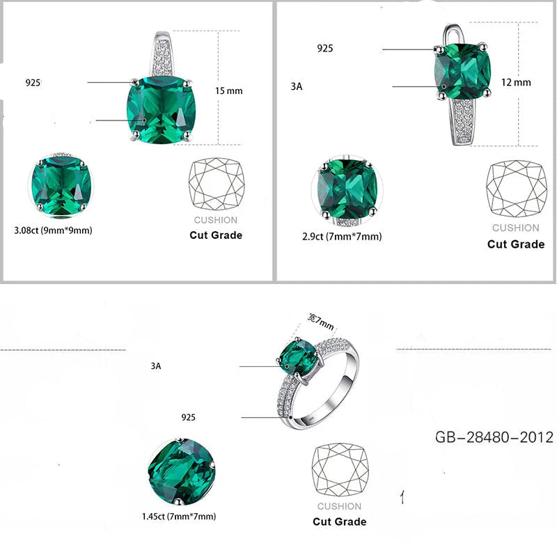 Simulated Green Emerald Ring, Pendant and Hoop Earrings Set