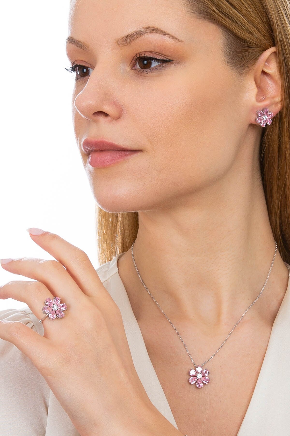 Forget Me Not s925 Pink Lab Grown Gemstone Set