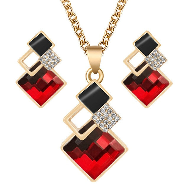 Crystal Pendant Necklace And Earrings Sets