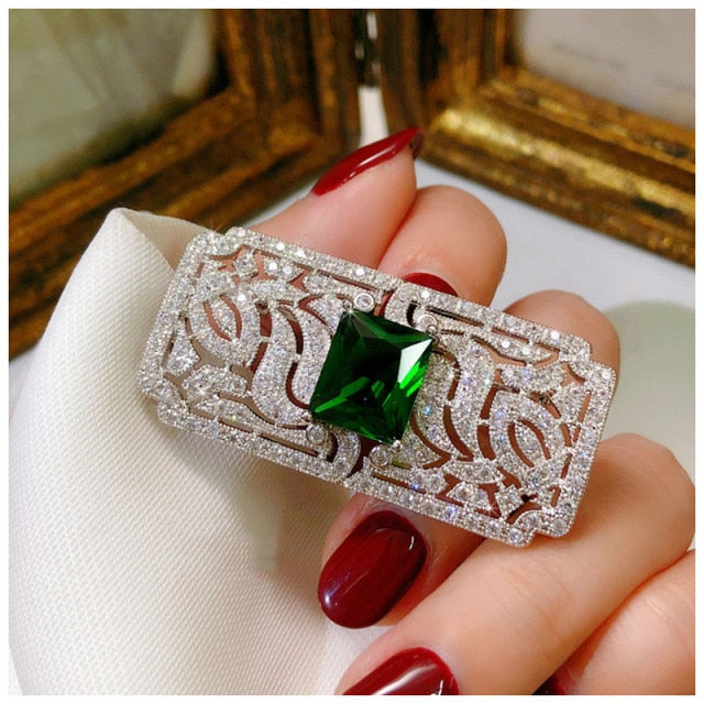 Elegant Lab Grown Emerald Corsage Brooches