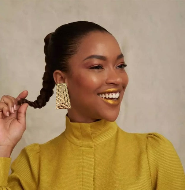 Trendy Gold Large Hoop Drop Earrings