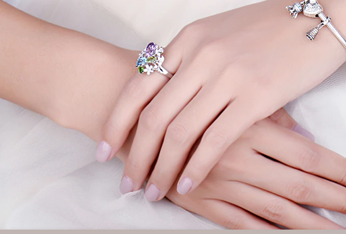 s925 Multi-Color Adjustable Cocktail Ring