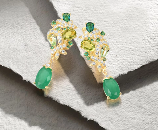 Sparkling Green 925 Sterling Silver Drop Earrings