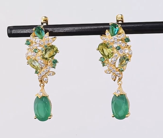 Sparkling Green 925 Sterling Silver Drop Earrings