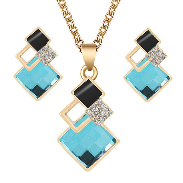 Crystal Pendant Necklace And Earrings Sets