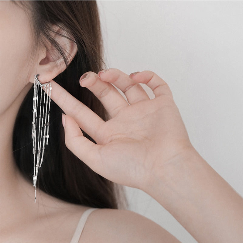 925 Sterling Silver Tassel Hoop Earrings