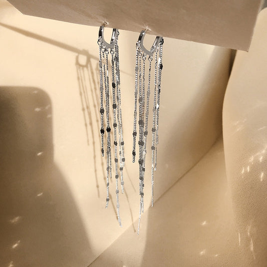 925 Sterling Silver Tassel Hoop Earrings