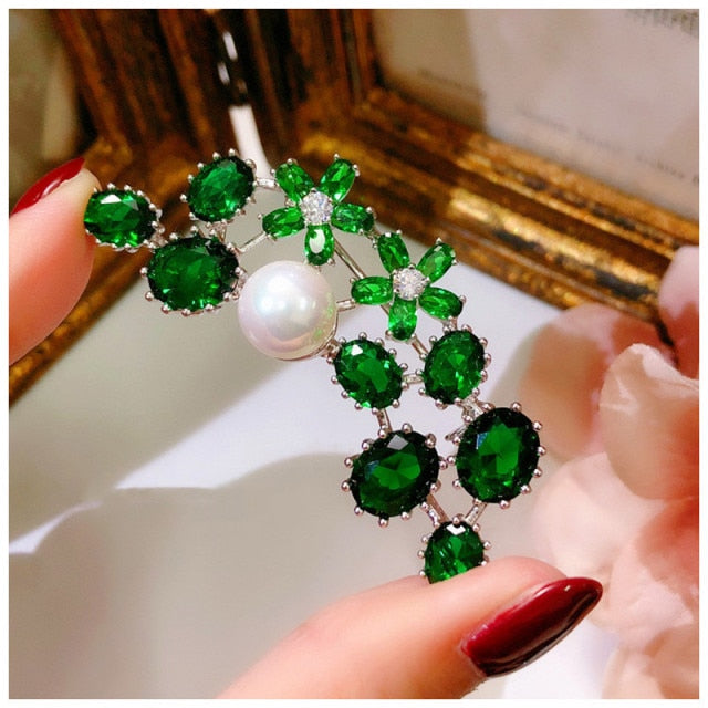 Elegant Lab Grown Emerald Corsage Brooches