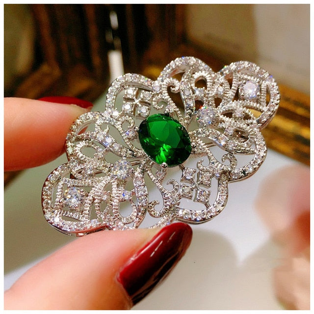 Elegant Lab Grown Emerald Corsage Brooches