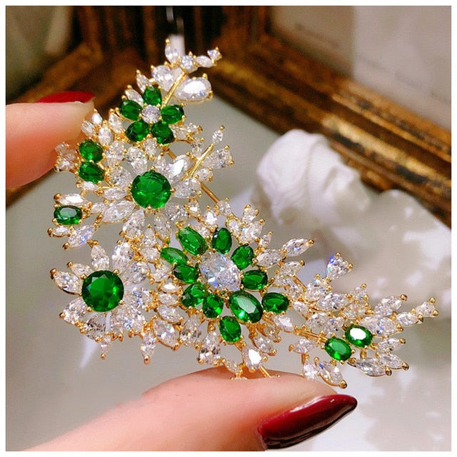 Elegant Lab Grown Emerald Corsage Brooches