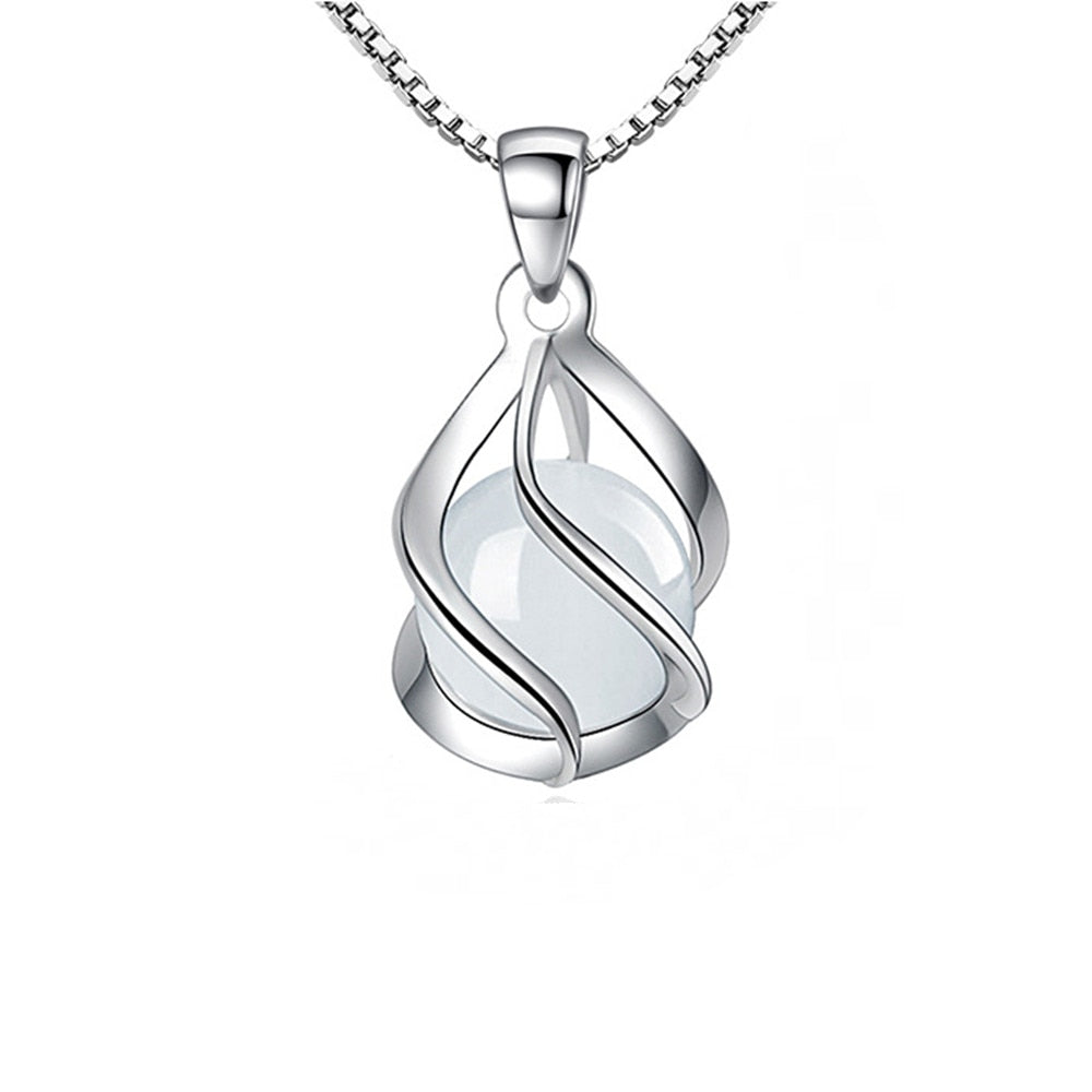 Sterling Silver Opal Water-Drop Pendant Necklace