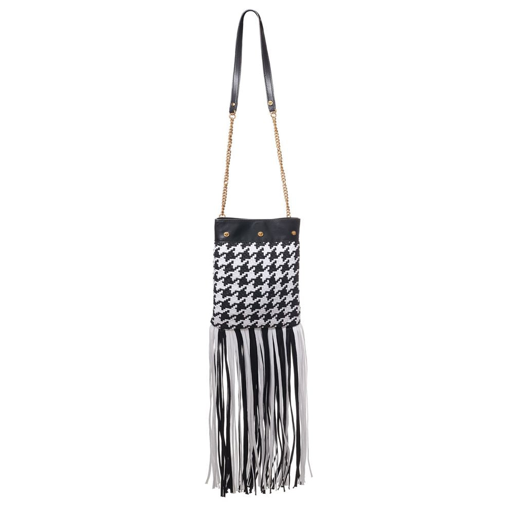Black And White Leather And Textile Shoulder Bag