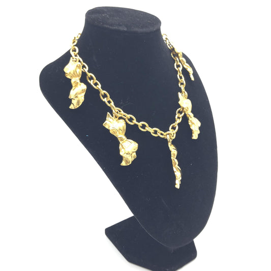Gold Plated Chain Necklace With Bow Charms