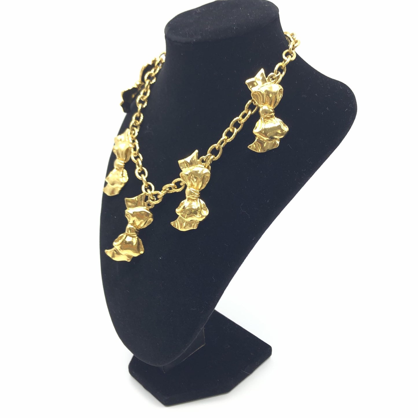 Gold Plated Chain Necklace With Bow Charms