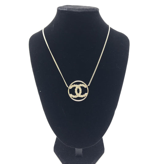 Gold Tone CC Circle Pendant Necklace