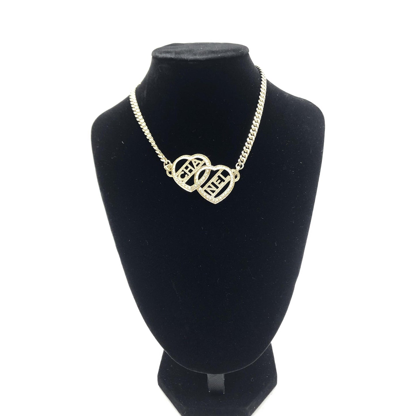 Gold Tone Heart Choker Necklace With Logo