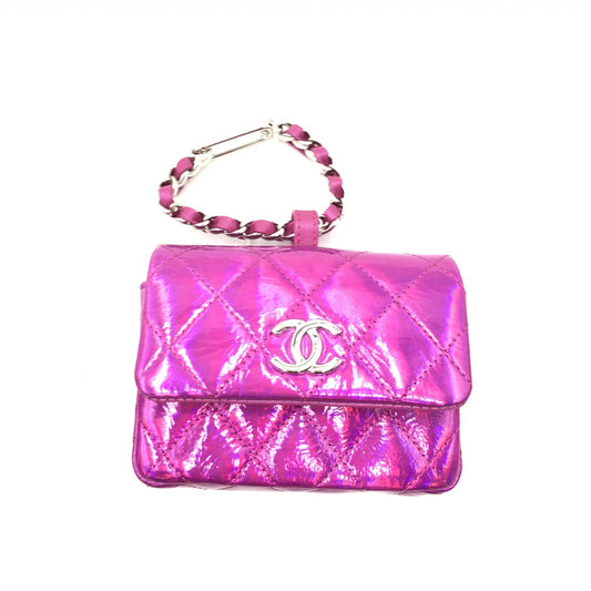 Iridescent Pink Quilted Leather Pouch