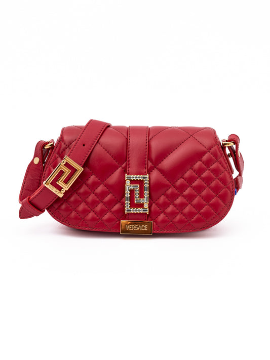Red Leather Quilted Shoulder Strap Bag