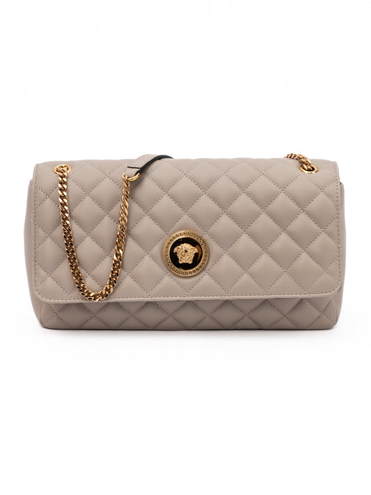 Taupe Quilted Leather Shoulder Strap Bag