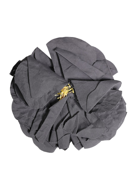 Gray Floral Motif Silk Blend Poplin Fabric Bar Pin  Brooch