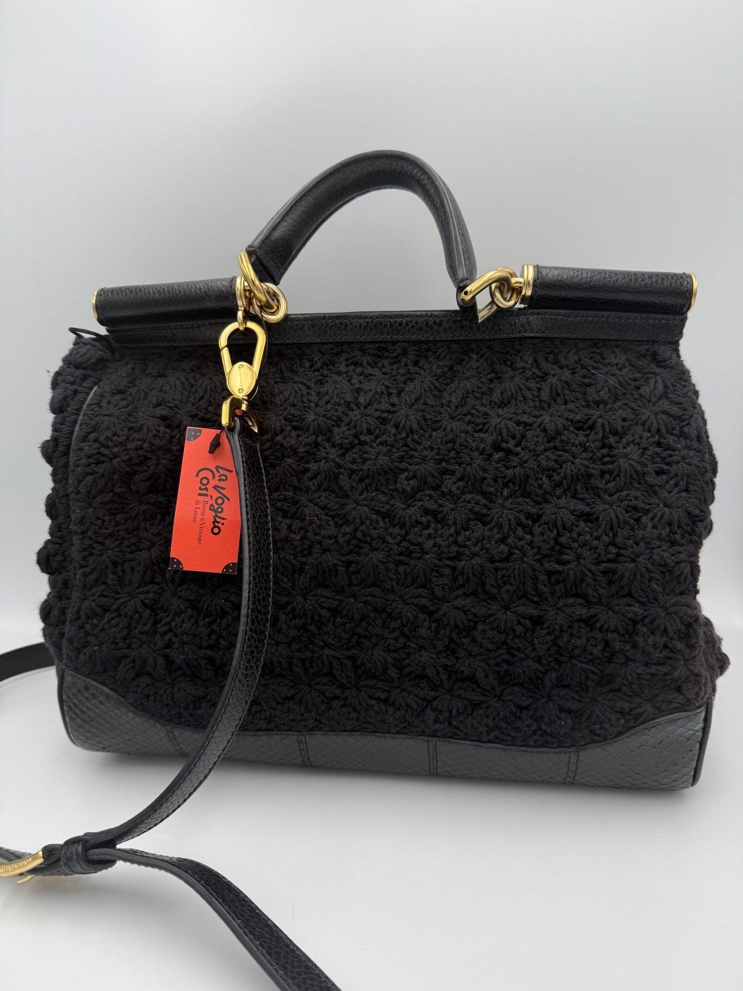 DOLCE & GABBANA Sicily Python and Macramé Handbag