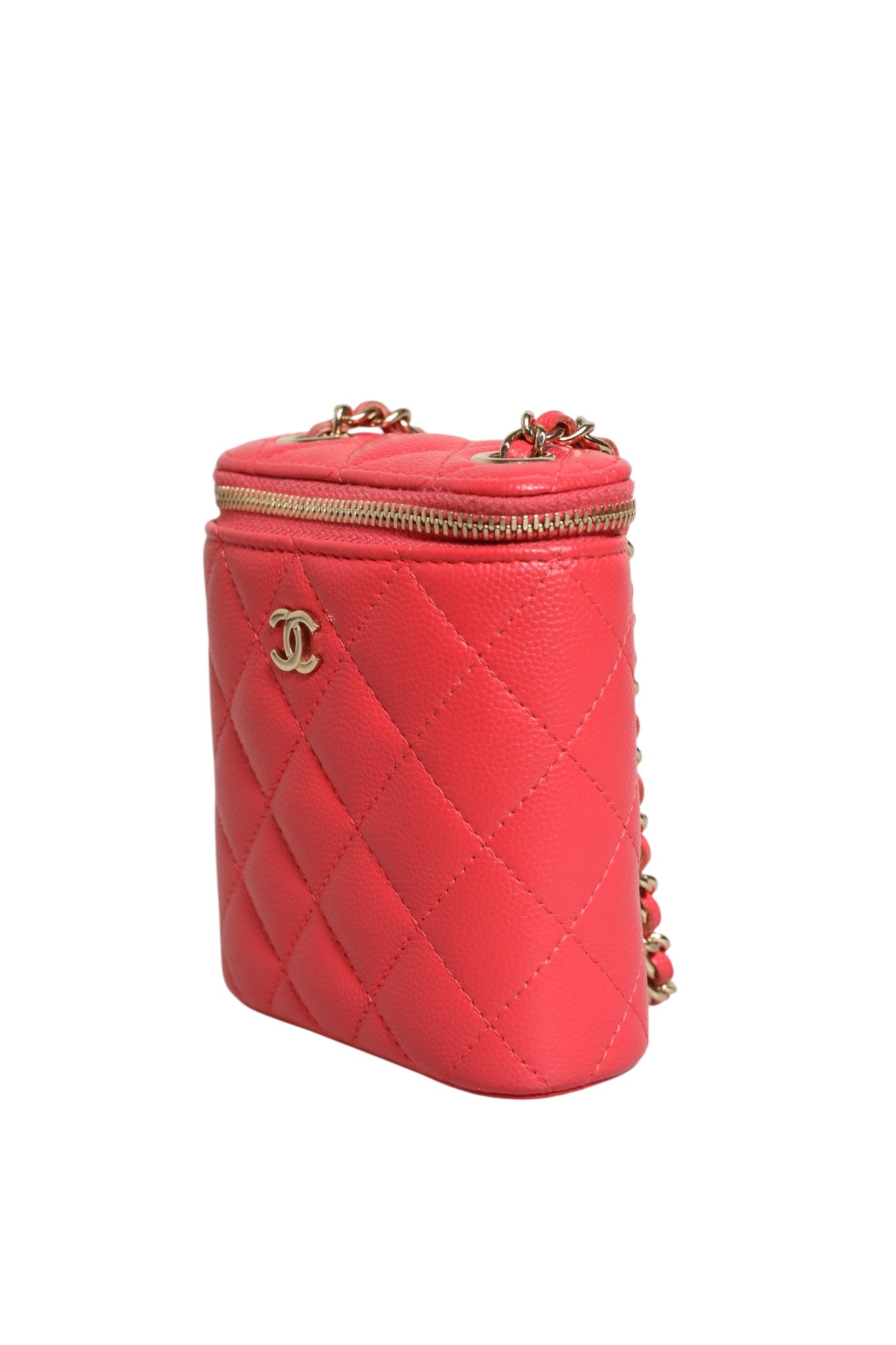 Red Caviar Quilted Small Vertical Coco Beauty Vanity Case with Chain