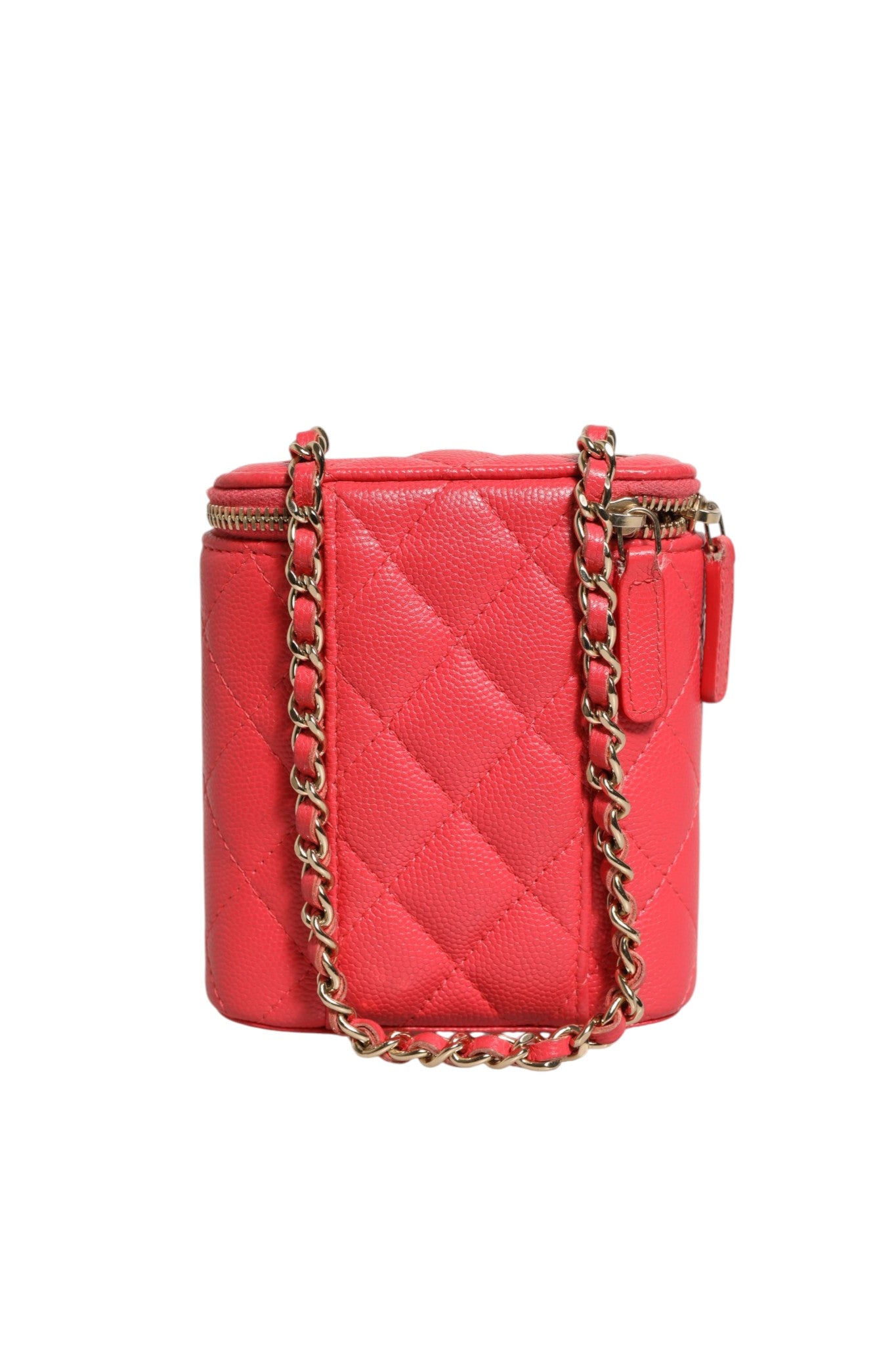 Red Caviar Quilted Small Vertical Coco Beauty Vanity Case with Chain