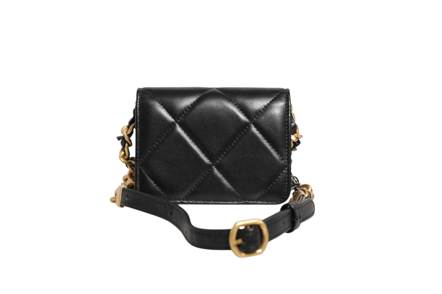 Chanel 19 Flap Coin Purse Quilted Leather Black Crossbody