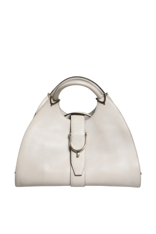 White Leather Stirrup Top Handle Bag
