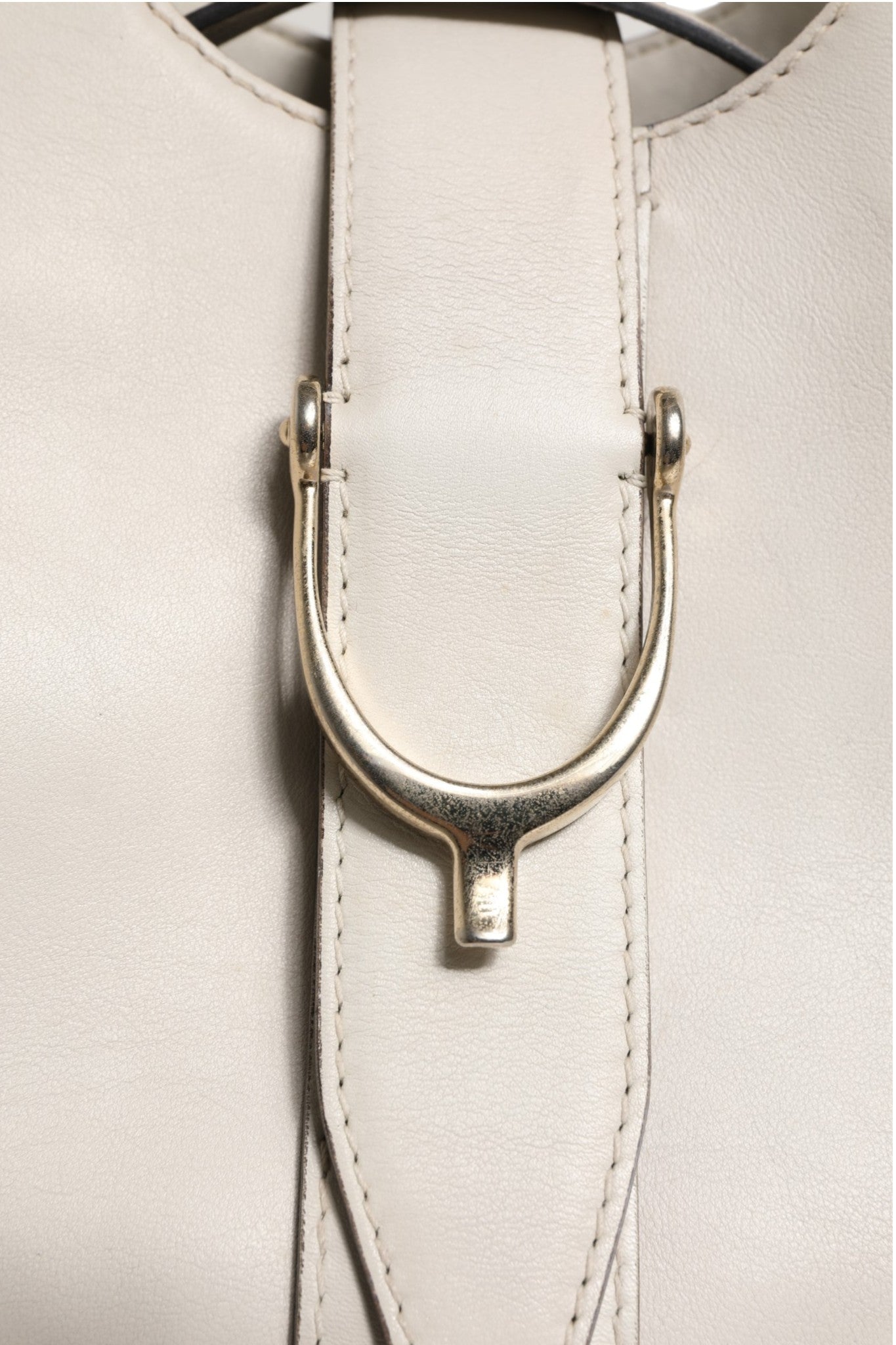 White Leather Stirrup Top Handle Bag
