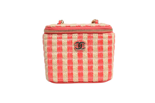 Raffia Jute Striped Mini Vanity Case