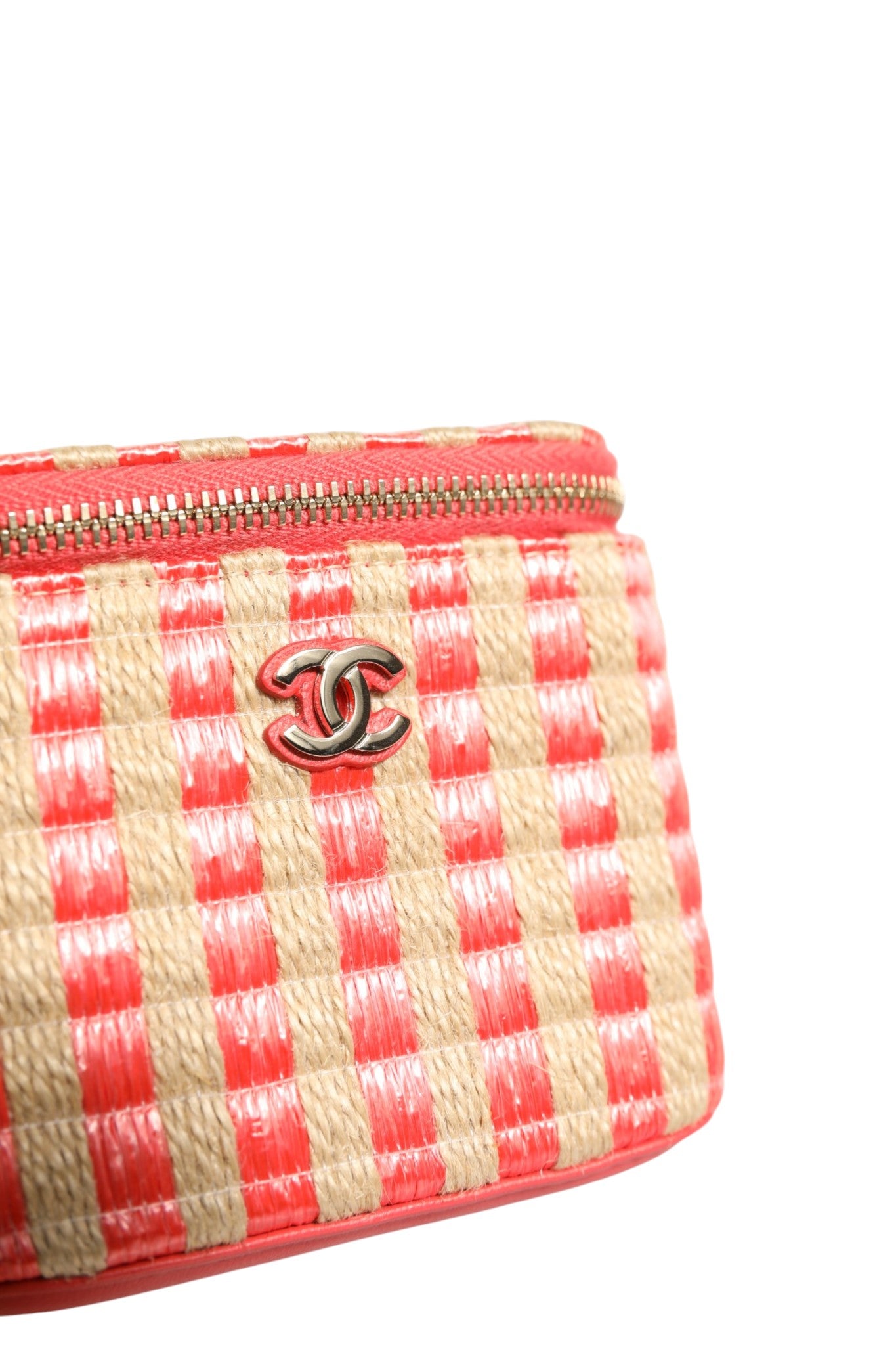 Raffia Jute Striped Mini Vanity Case