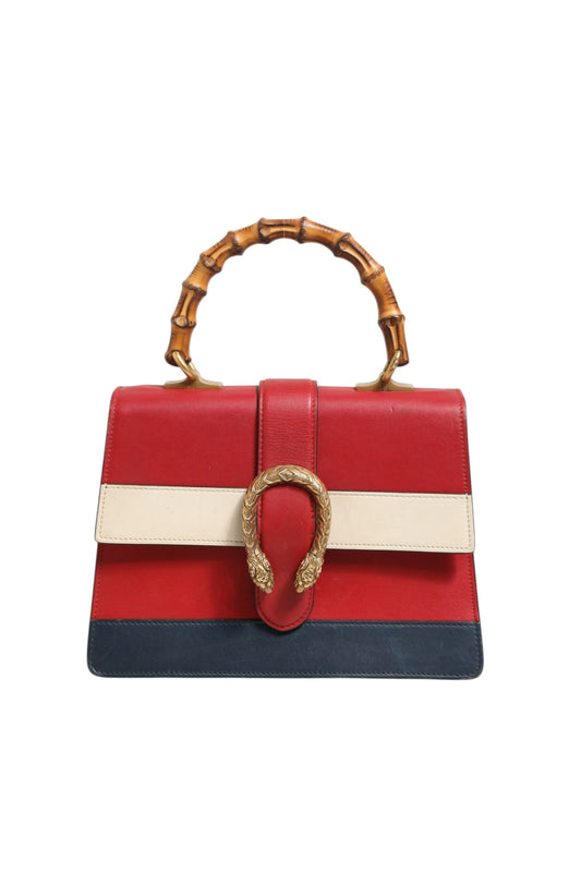 Dionysus Bamboo Medium Top Handle Bag White Blue Red