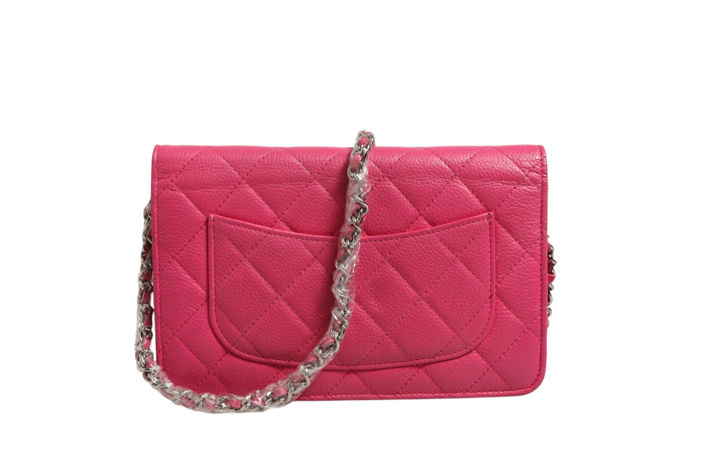 Pink Quilted Lambskin Wallet On Chain WOC Silver