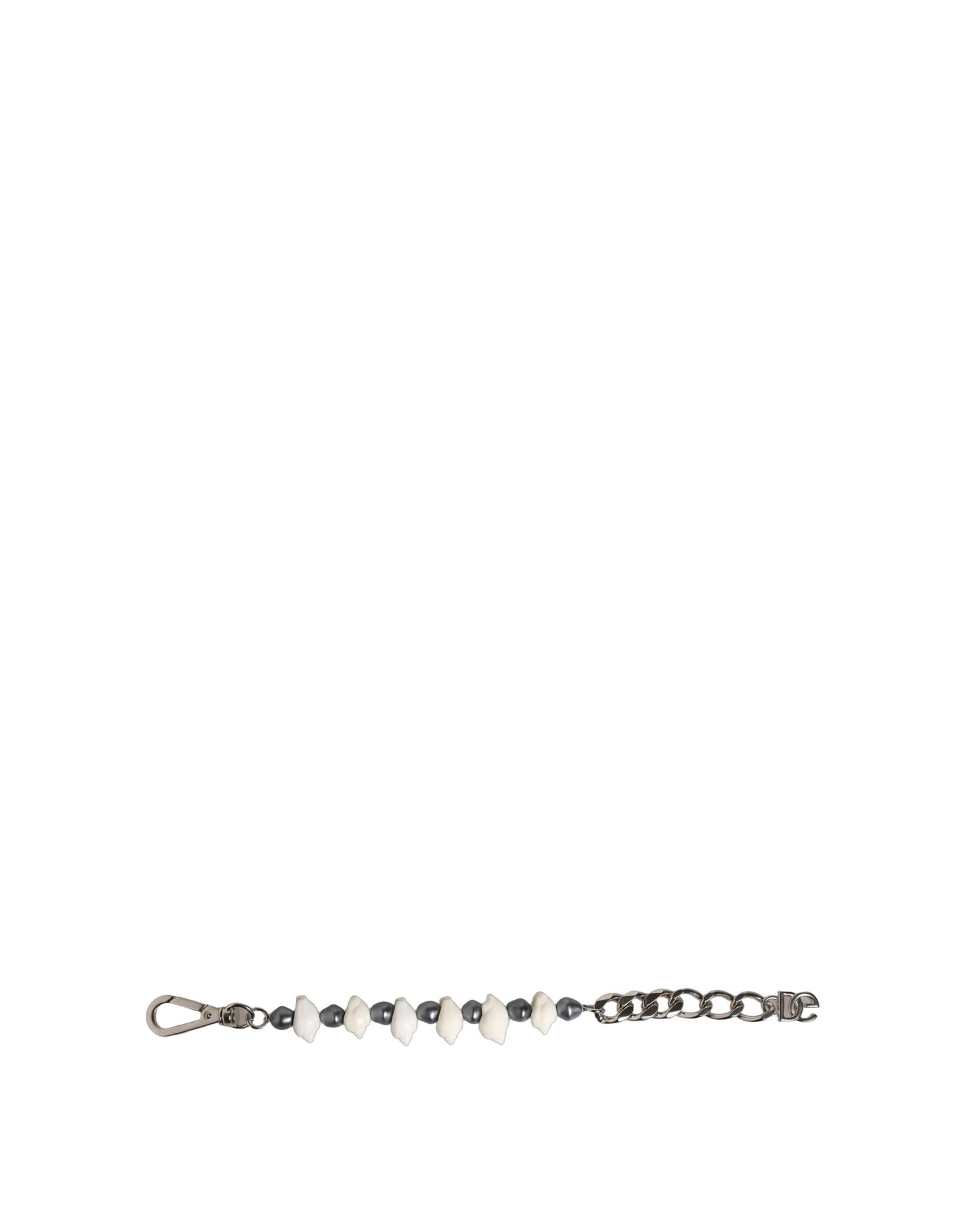 Silver Tone Brass Beaded Shell DG Logo Pendant Bracelet