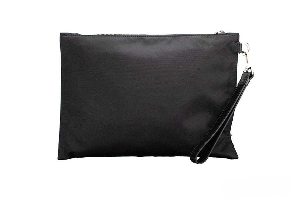 Versace Large Black Nylon Fabric Medusa Convertible Pouch Clutch Wristlet Bag