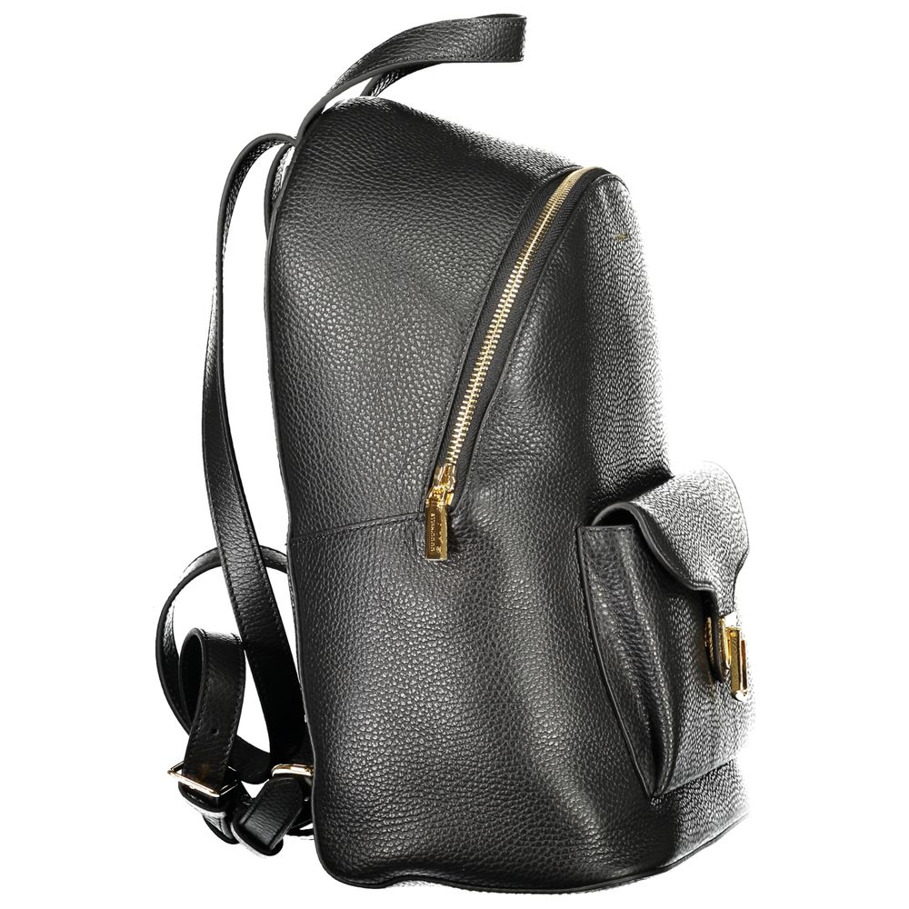 Black Leather Women Backpack